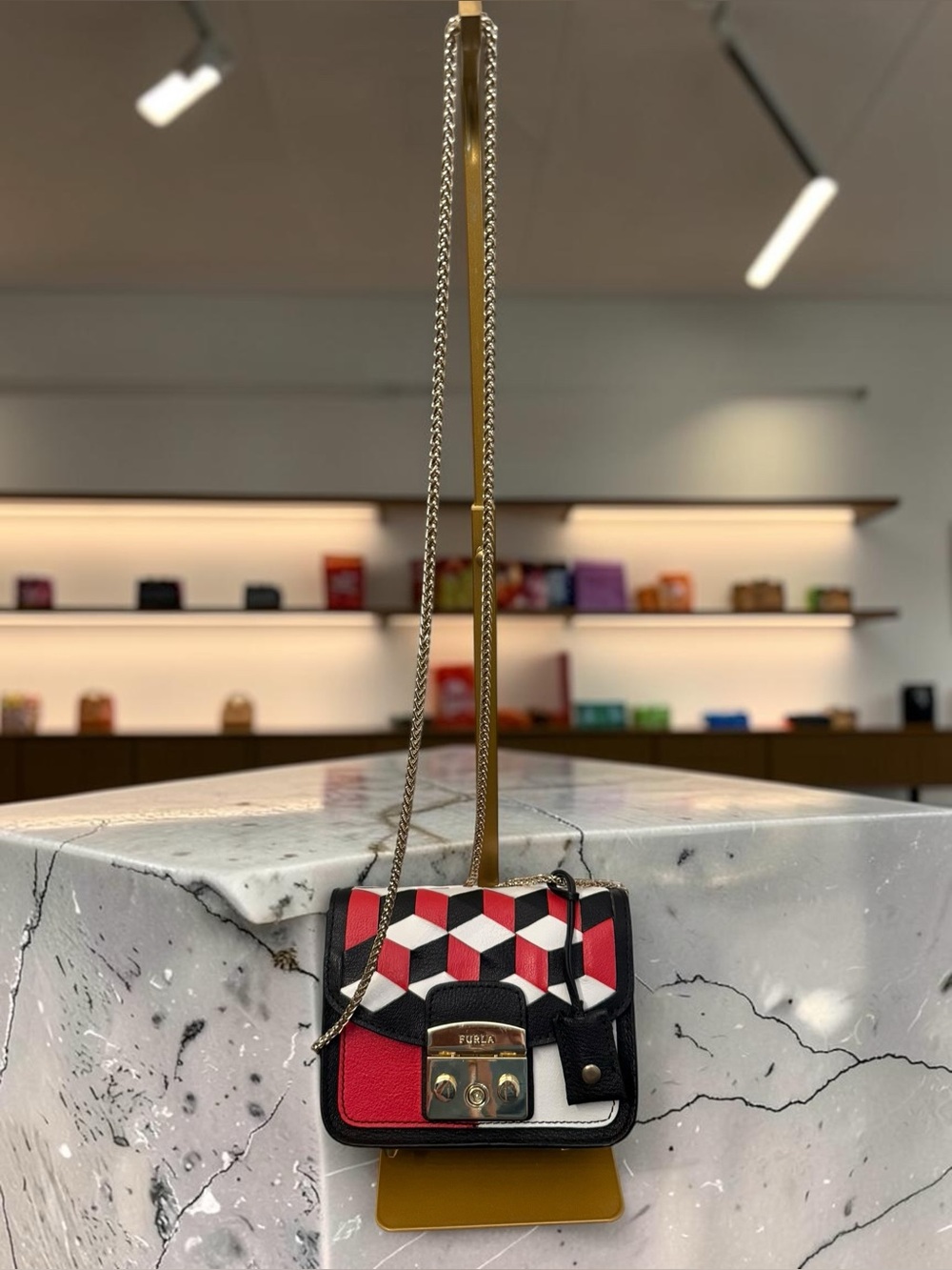 Furla Red Black White Geometric Crossbody Bag - Picture 11 of 12
